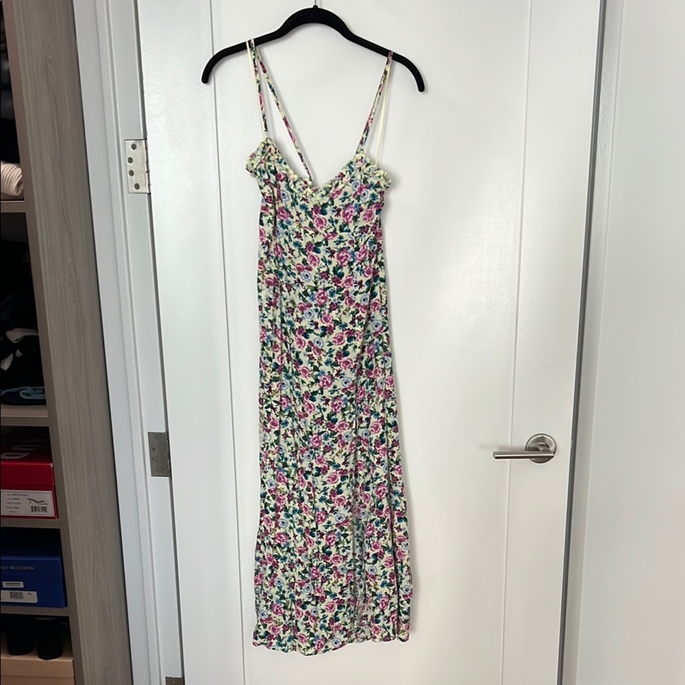 Zara Floral Spaghetti Strap Midi Dress with Slit